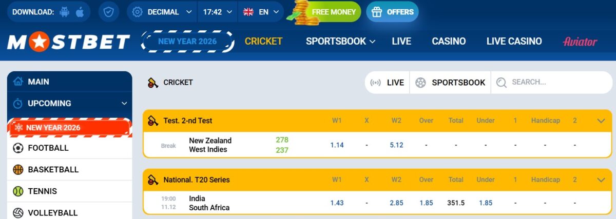 Mostbet cricket betting