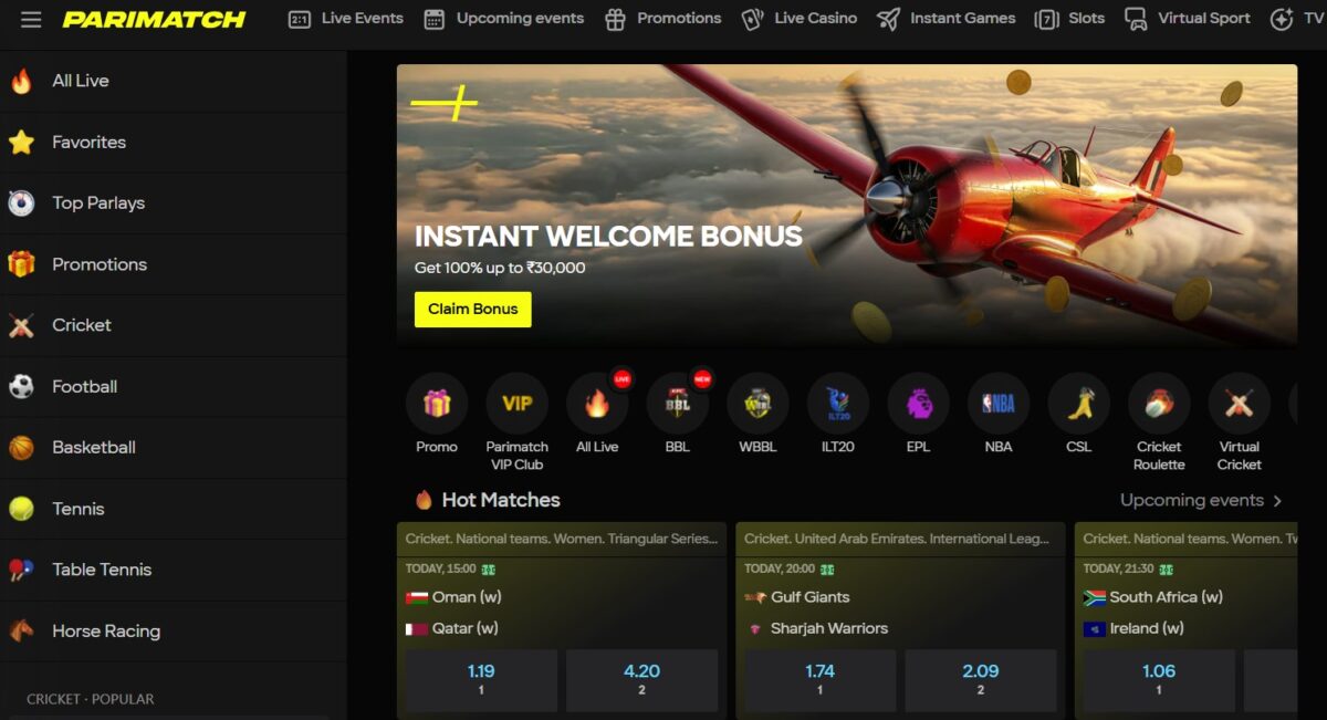 Parimatch India homepage