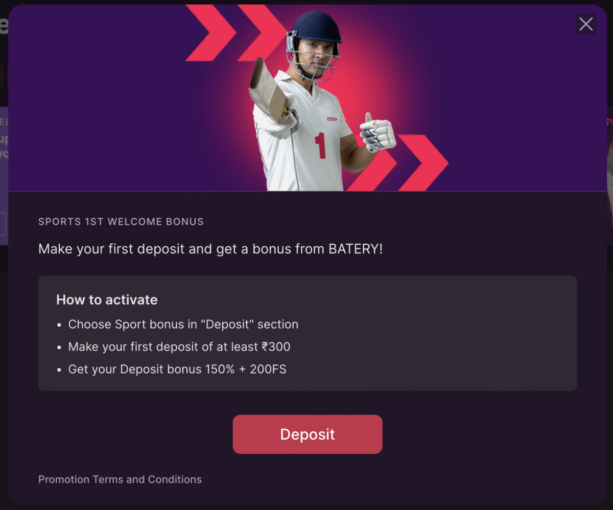 baterybet sports welcome offer