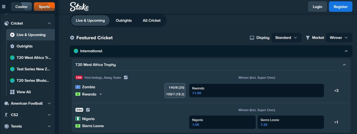 Stake cricket betting