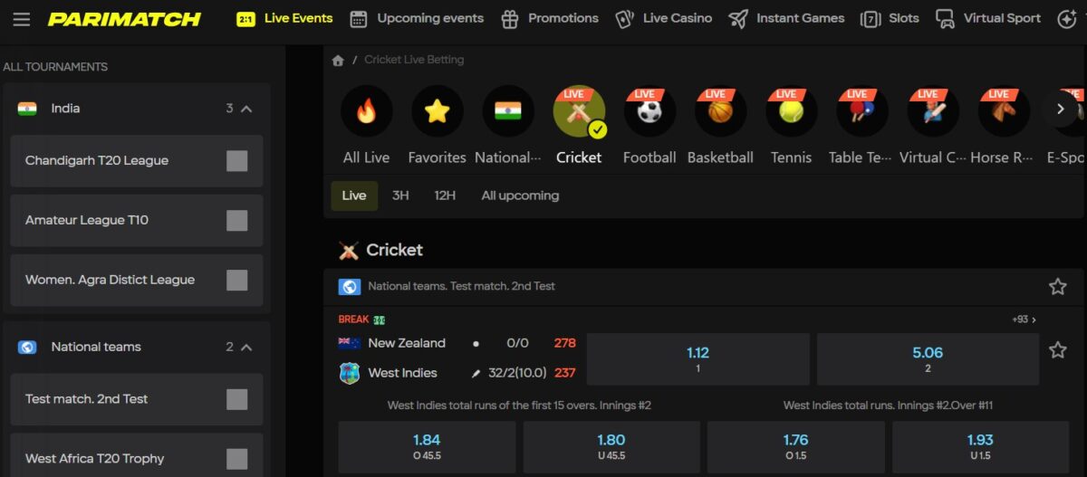 Parimatch cricket betting