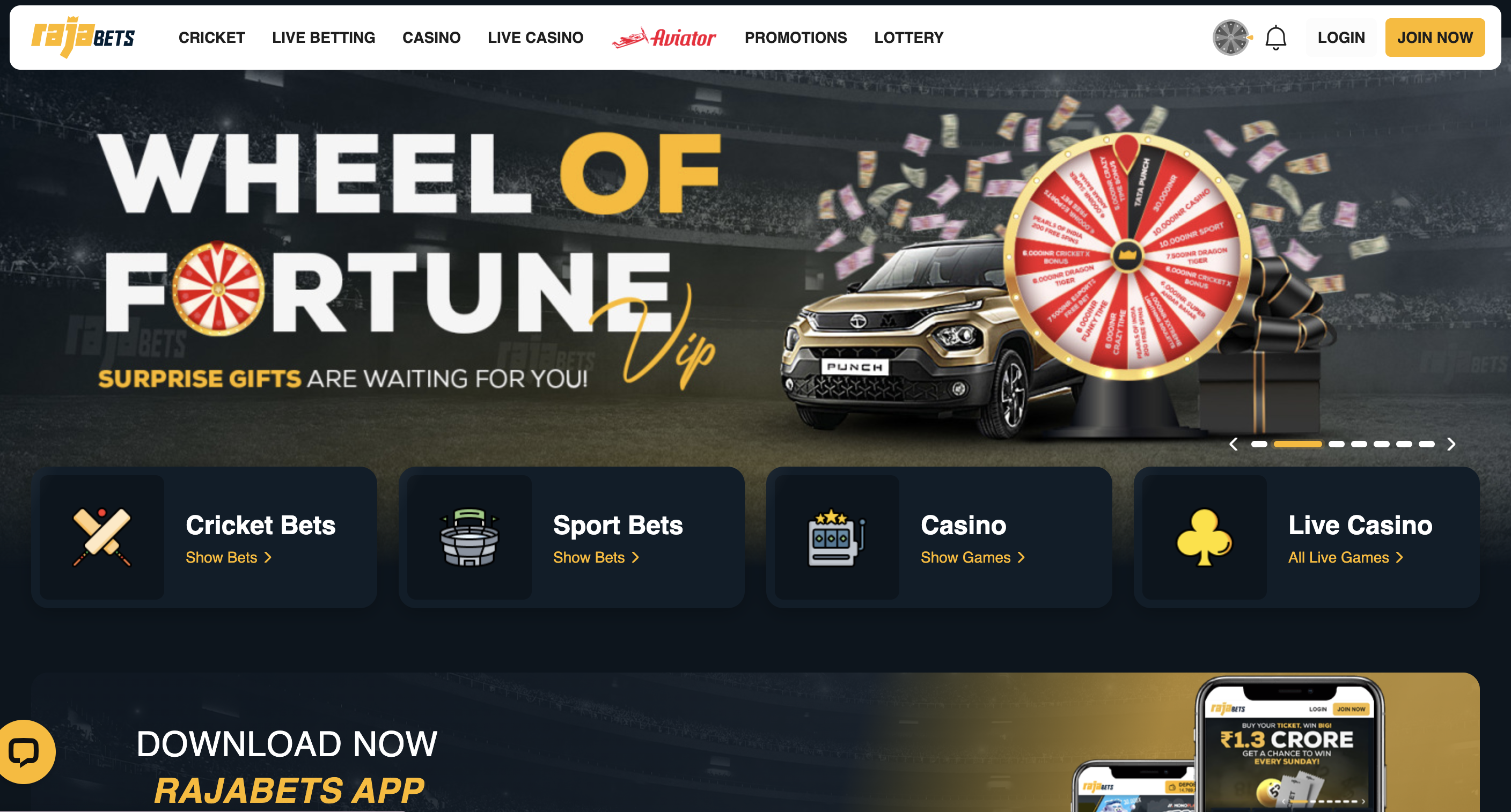 Rajabets homepage screenshot