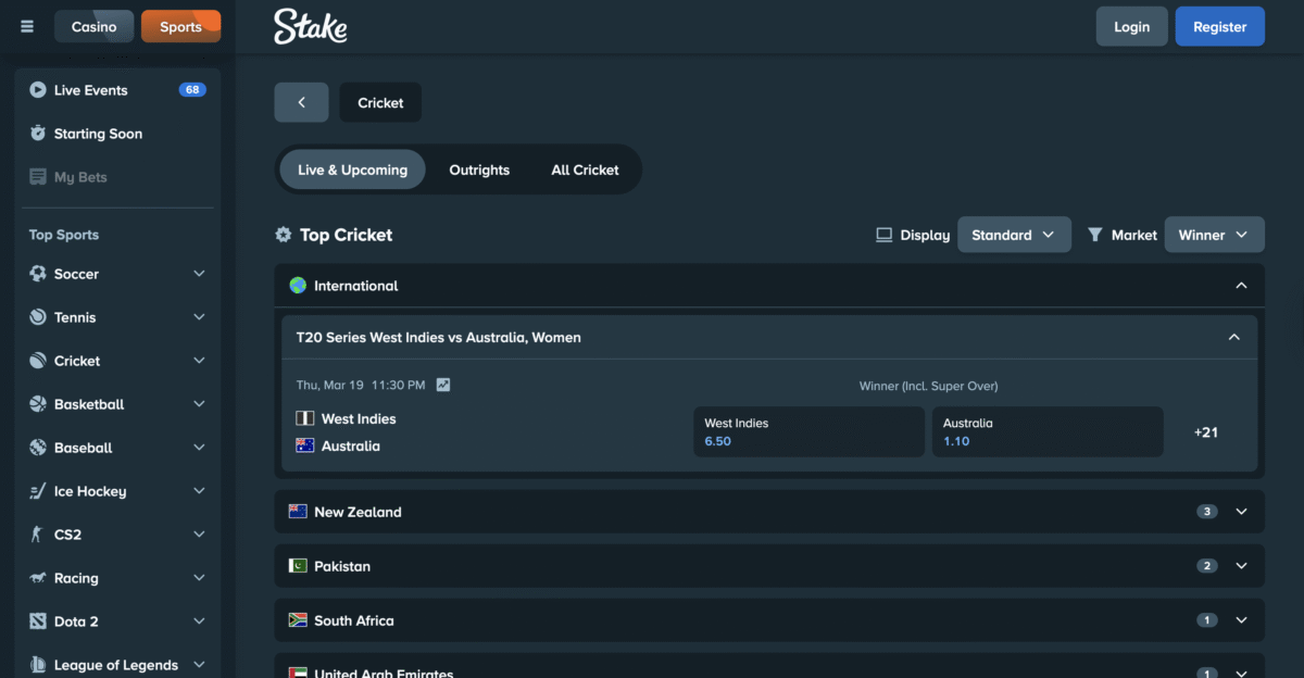 stake cricket betting