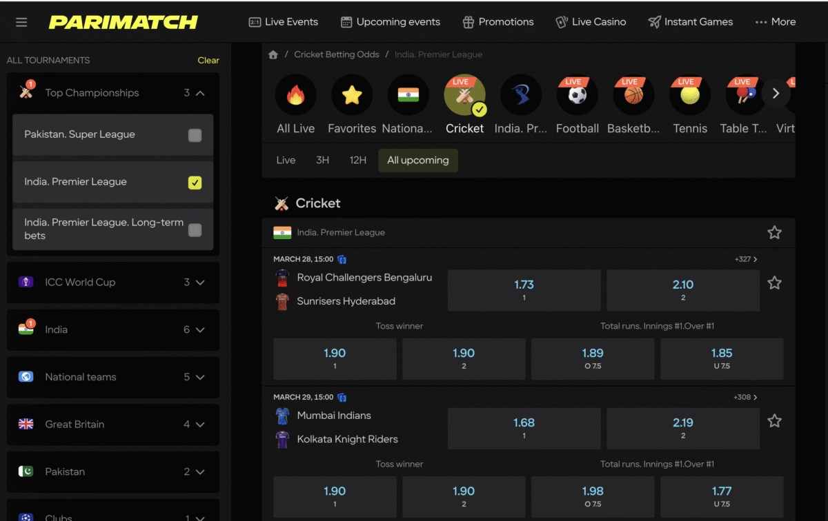 parimatch cricket betting