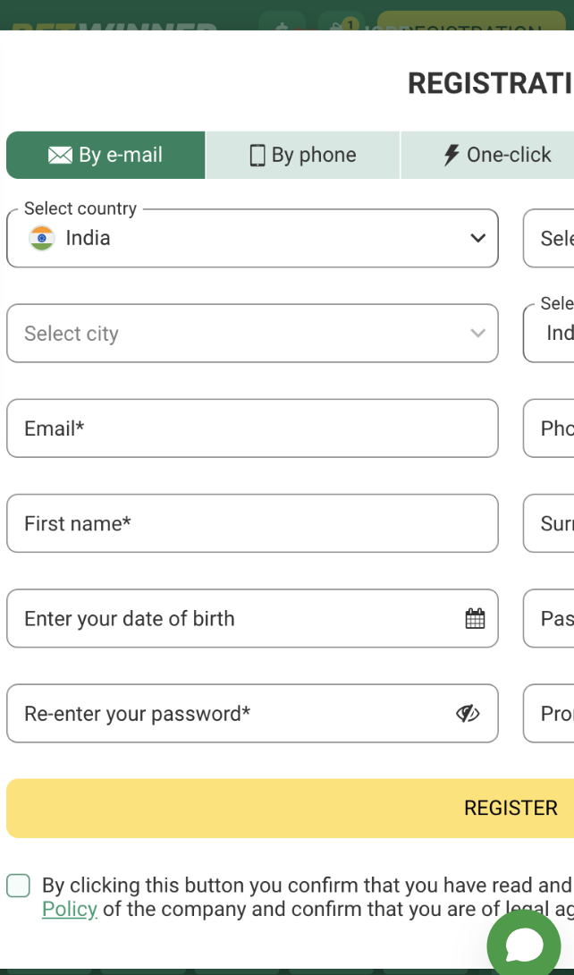 betwinner registration form