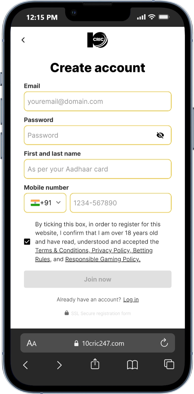 10Cric App registration