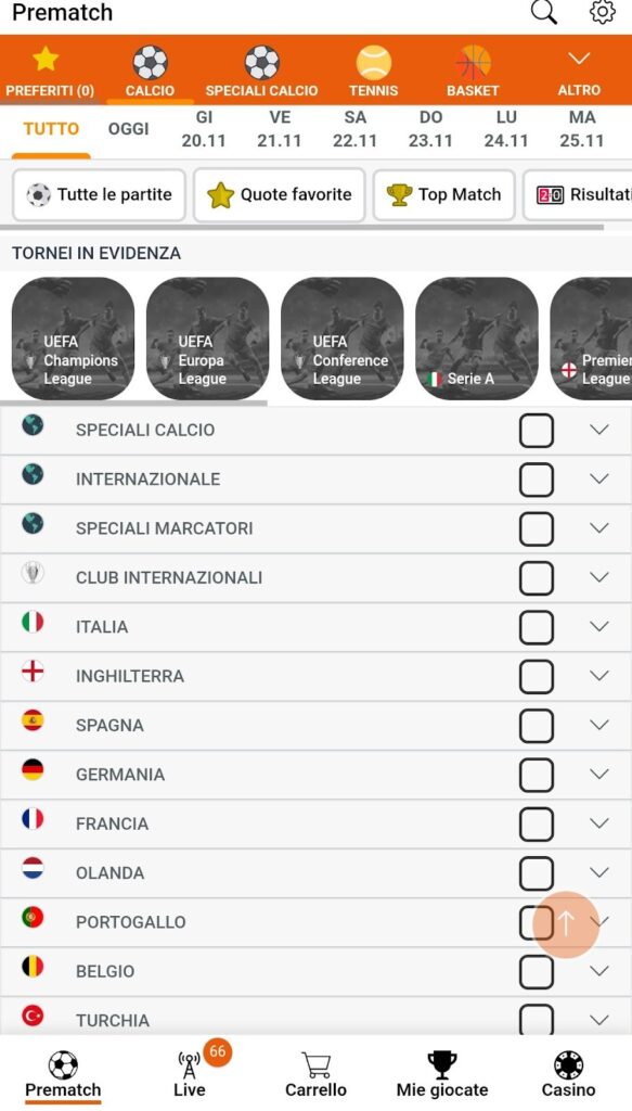 VinciTu app: interfaccia e funzionalità disponibili