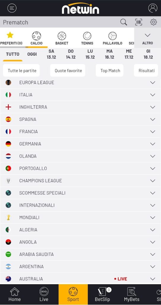 Scommesse sportive su NetWin
