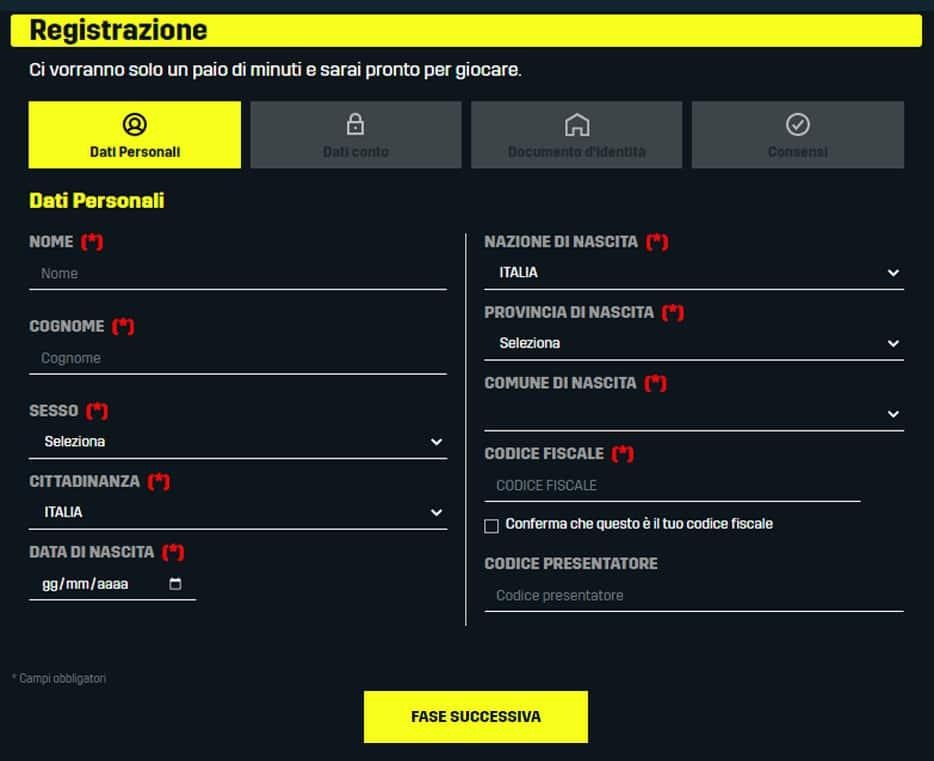 Registrazione a DAZNbet da mobile
