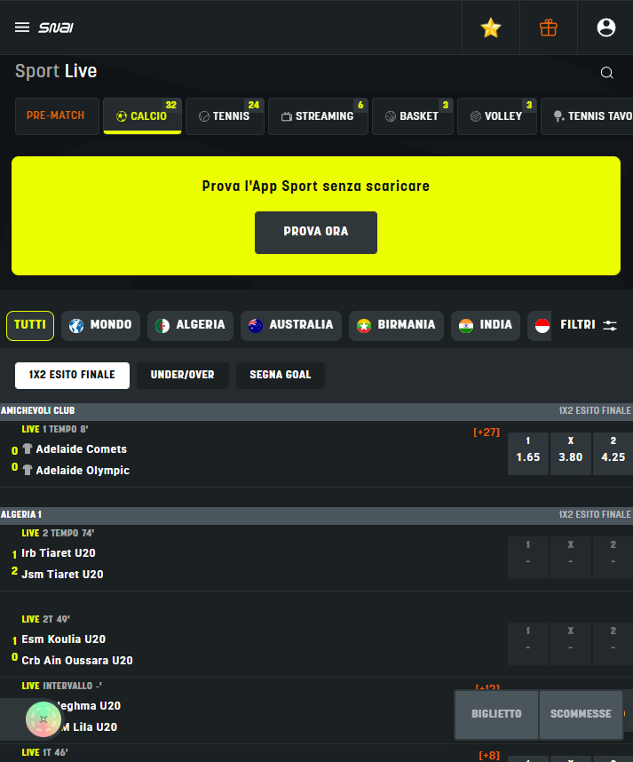 Scommesse live e strumenti avanzati SNAI