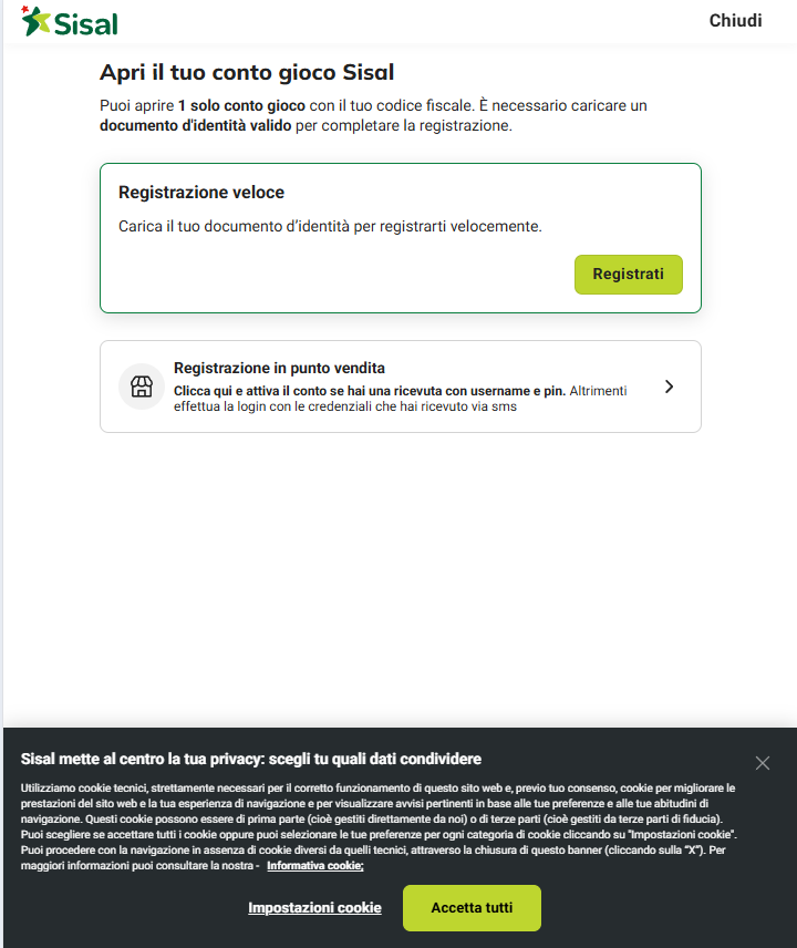 Verifica dell’identità (KYC) Sisal