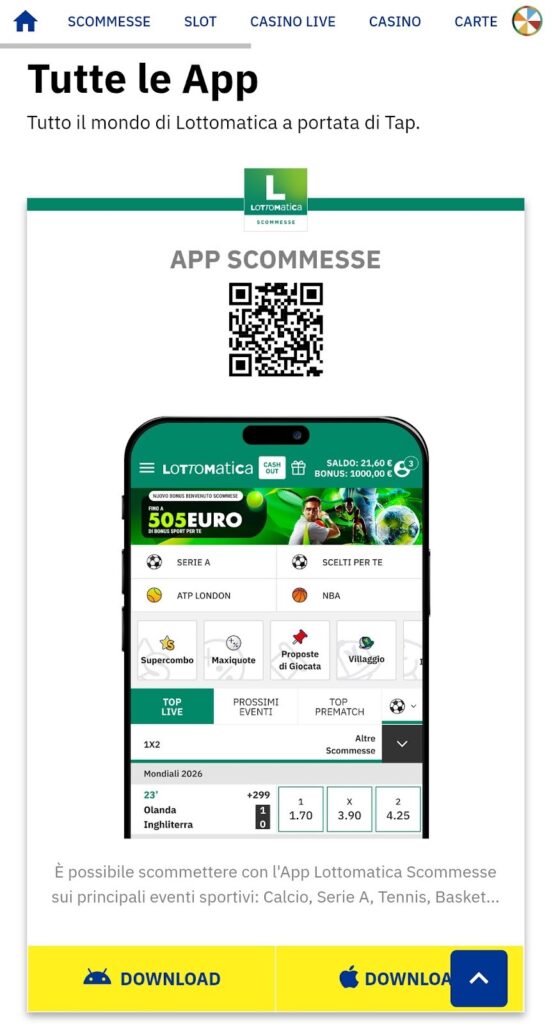 Lottomatica app scommesse