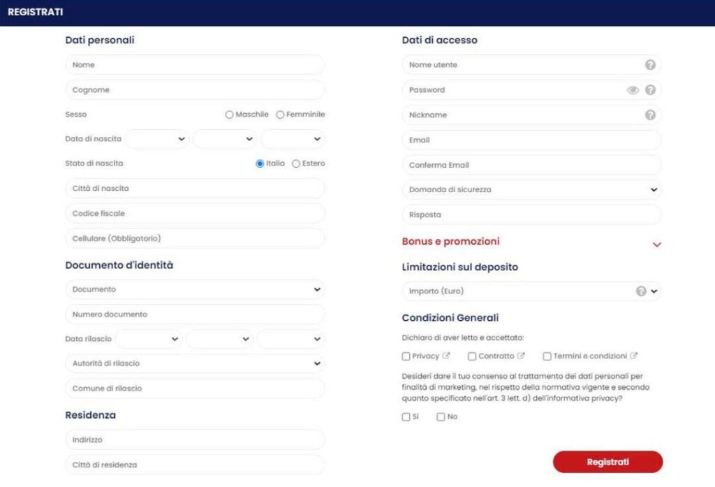 Registrazione Classica su Betitaly