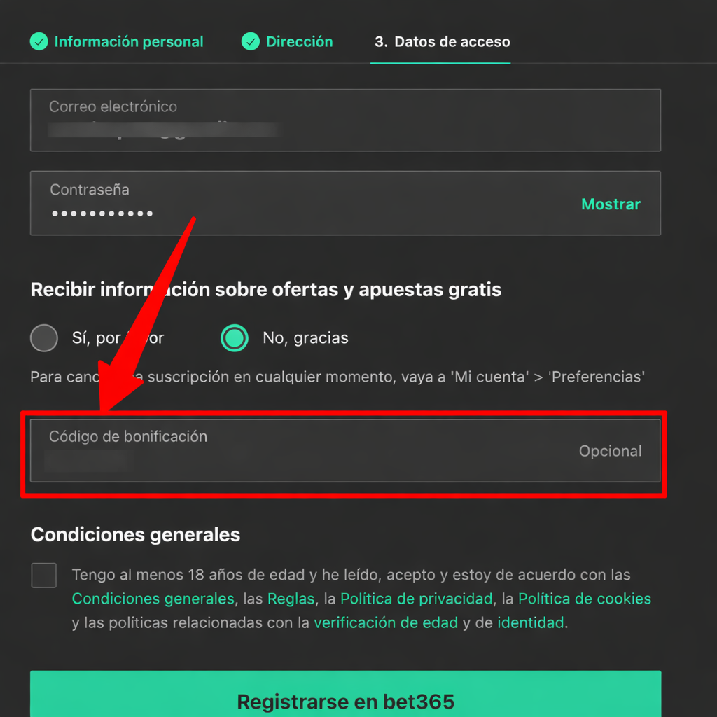 C&oacute;digos por operador
bet365 &mdash; C&oacute;digo directo desde el registro