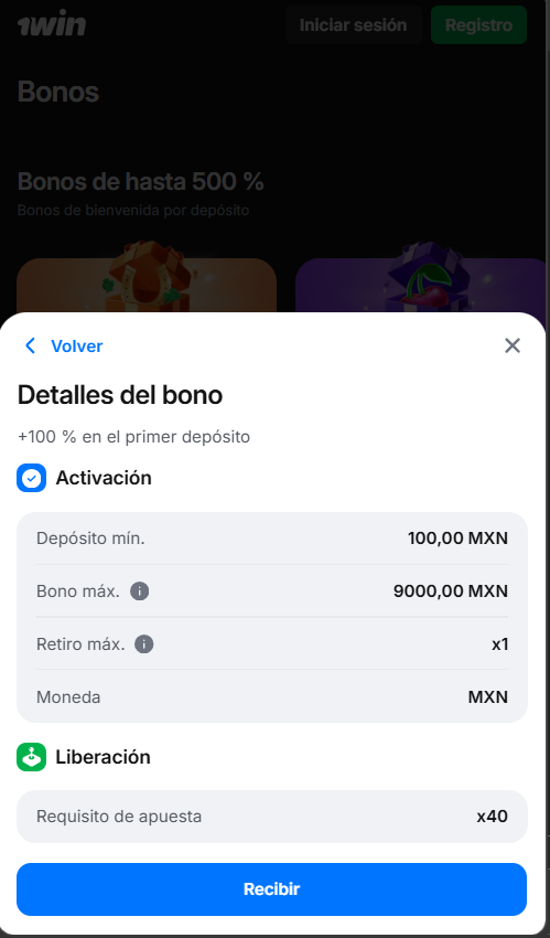 Comprobante del bono de bienvenida en 1win M&eacute;xico