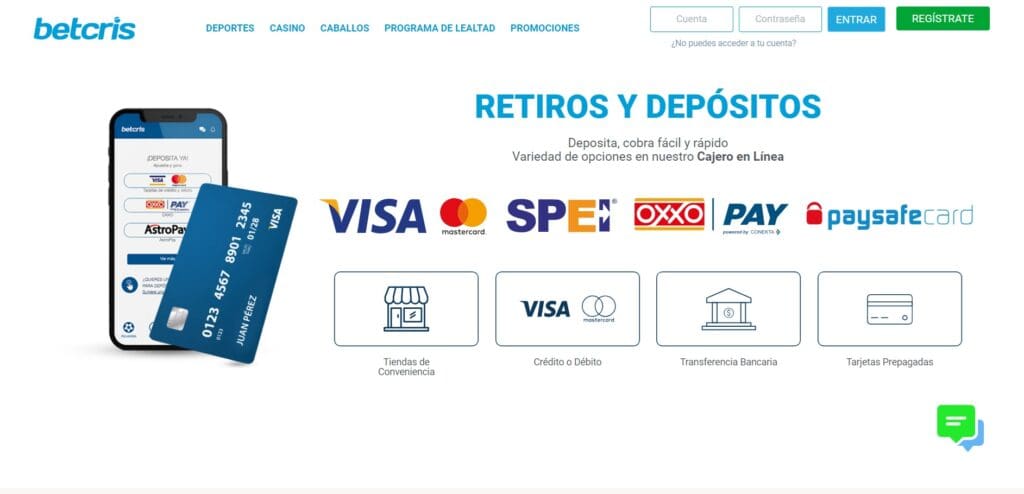 Interesante variedad de m&eacute;todos de pago en Betcris 