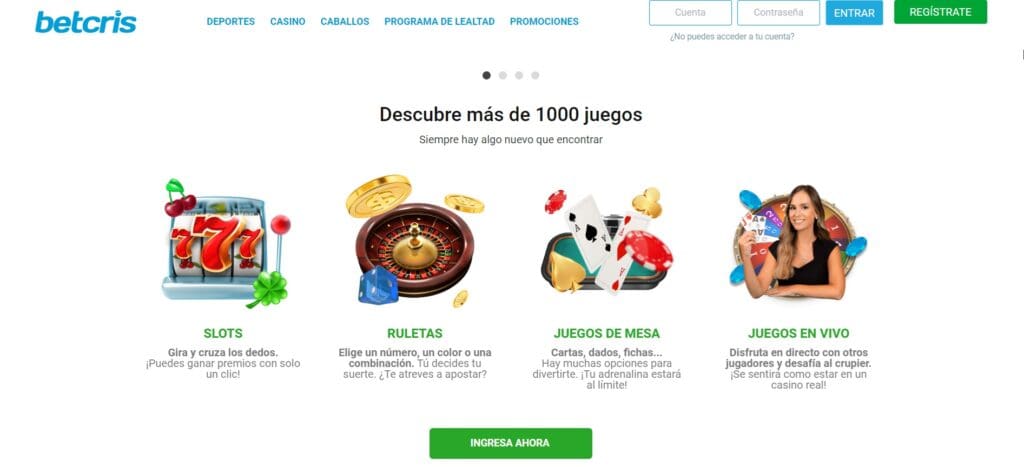 El casino de Betcris para M&eacute;xico es de los m&aacute;s completos del mercado. 