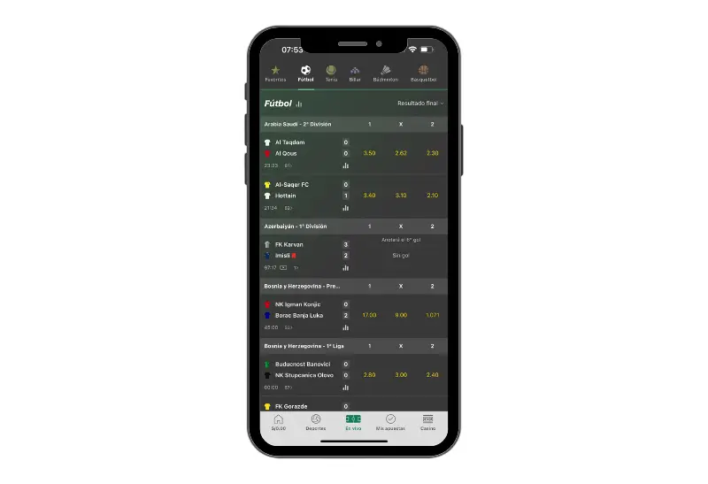 App bet365 sección apuestas en vivo