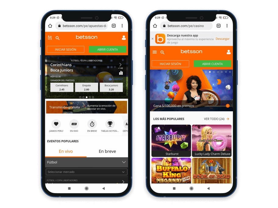 captura de la app de Betsson desde Android