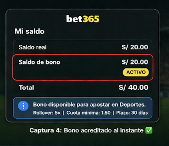 Captura bet365 saldo activo