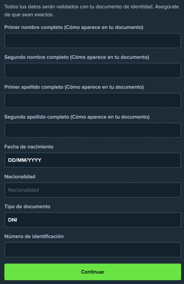 Formulario de registro en Satke Peru