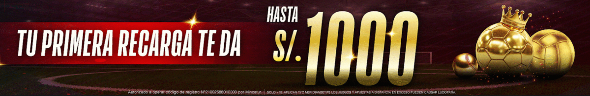 Meridianbet bono por registro tu primera recarga te da hasta S/.1000