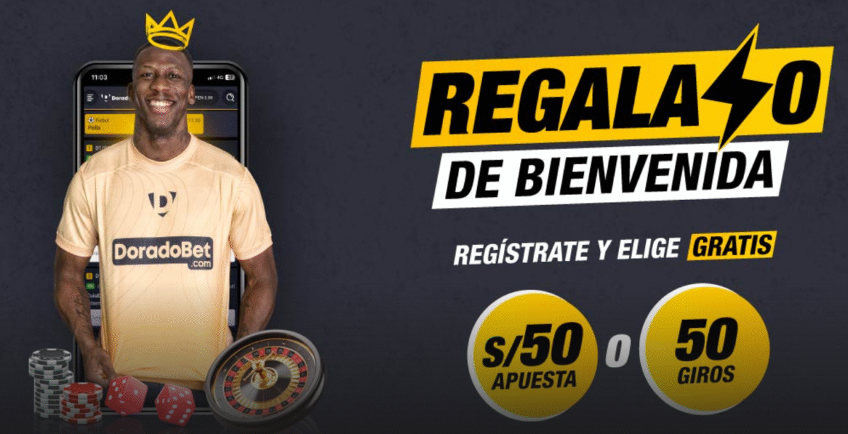 Bono sin dep&oacute;sito Doradobet: Apuesta de S/50 o 50 giros gratis