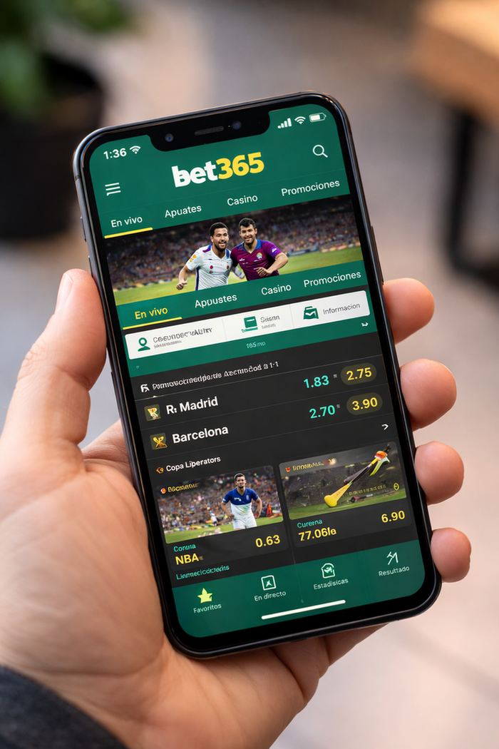 mano sosteniendo un movil con la app de bet365