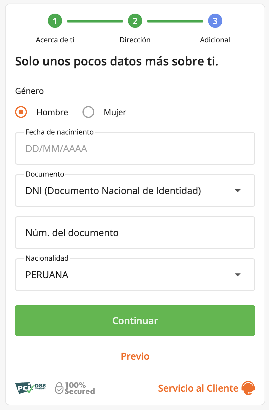 Formulario de Registro Betsson Per&uacute; paso 2