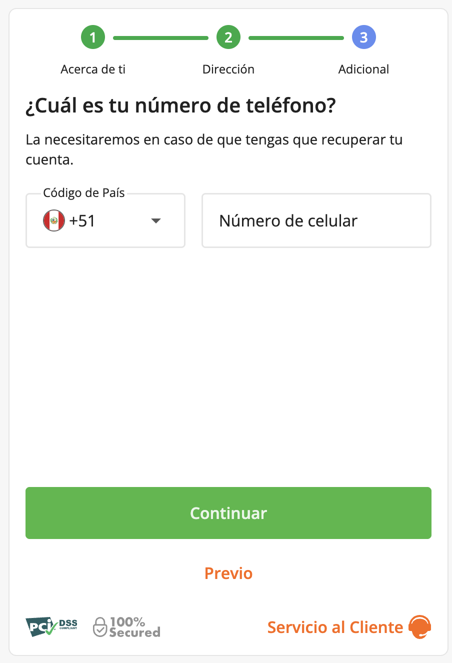 Formulario de Registro Betsson Per&uacute; paso 3