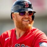 FORT MYERS, FL - MARCH 6: Justin Turner #2 of the Boston Red Sox reacts during the first inning of a Grapefruit League game against the Detroit Tigers on March 6, 2023 at JetBlue Park at Fenway South in Fort Myers, Florida