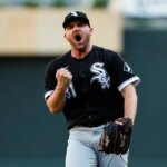MINNEAPOLIS, MN - SEPTEMBER 29: Liam Hendriks #31 of the Chicago White Sox celebrates the final out against the Minnesota Twins in the ninth inning of the game at Target Field on September 29, 2022 in Minneapolis, Minnesota. The White Sox defeated the Twins 4-3