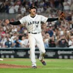MIAMI, FLORIDA - MARCH 21: Shohei Ohtani #16 of Team Japan reacts after the final out of the World Baseball Classic Championship defeating Team USA 3-2 at loanDepot park on March 21, 2023 in Miami, Florida