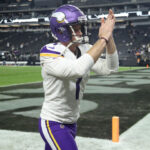 LAS VEGAS, NEVADA - DECEMBER 10: Greg Joseph #1 of the Minnesota Vikings reacts after the game against the Las Vegas Raiders at Allegiant Stadium on December 10, 2023 in Las Vegas, Nevada.