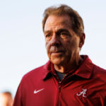 PASADENA, CALIFORNIA - JANUARY 01: Head coach Nick Saban of the Alabama Crimson Tide runs off the field at halftime during the CFP Semifinal Rose Bowl Game against the Michigan Wolverines at Rose Bowl Stadium on January 1, 2024 in Pasadena, California.