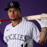 SCOTTSDALE, ARIZONA - FEBRUARY 22: Ezequiel Tovar #14 of the Colorado Rockies poses for a portrait during photo day at Salt River Fields at Talking Stick on February 22, 2024 in Scottsdale, Arizona.