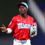 MIAMI, FLORIDA - JULY 20: Jazz Chisholm Jr. #2 of the Miami Marlins looks on against the New York Mets during the first inning of the game at loanDepot park on July 20, 2024 in Miami, Florida.