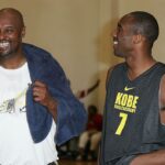 LOS ANGELES, CA - JULY 05: Kobe and Joe Bryant (L) share a laugh at the Kobe Basketball Academy at Loyola Marymount University on July 5, 2007 in Los Angeles, California.