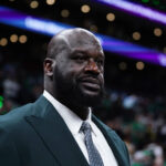 Jun 6, 2024; Boston, Massachusetts, USA; Shaquille O'Neal looks on before the game between the Boston Celtics and the Dallas Mavericks in game one of the 2024 NBA Finals at TD Garden.