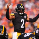 Sep 15, 2024; Denver, Colorado, USA; Pittsburgh Steelers quarterback Justin Fields (2) during the first quarter against the Denver Broncos at Empower Field at Mile High