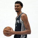 Sep 30, 2024; San Antonio, TX, USA; San Antonio Spurs center Victor Wembanyama (1) poses for photos during Media day at Victory Capital Performance Center in San Antonio.