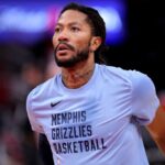 Nov 22, 2023; Houston, Texas, USA; Memphis Grizzlies guard Derrick Rose (23) prior to the game against the Houston Rockets at Toyota Center. Mandatory Credit: Erik Williams-Imagn Images