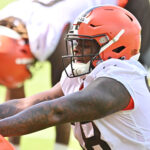 May 13, 2022; Berea, OH, USA; Cleveland Browns defensive end Isaiah Thomas (58) runs a drill during rookie minicamp at CrossCountry Mortgage Campus. Mandatory Credit: Ken Blaze-USA TODAY Sports