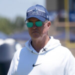 Jul 27, 2023; Oxnard, CA, USA; Dallas Cowboys executive vice president Stephen Jones during training camp at Marriott Residence Inn-River Ridge Playing Fields. Mandatory Credit: Kirby Lee-USA TODAY Sports