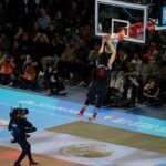 Feb 17, 2024; Indianapolis, IN, USA; Miami Heat forward Jaime Jaquez Jr. (11) competes in the AT&T Slam Dunk Contest during NBA All Star Saturday Night at Lucas Oil Stadium. Mandatory Credit: Trevor Ruszkowski-USA TODAY Sports