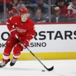 Mar 14, 2024; Detroit, Michigan, USA; Detroit Red Wings defenseman Olli Maatta (2) skates with the puck in the first period against the Arizona Coyotes at Little Caesars Arena. Mandatory Credit: Rick Osentoski-USA TODAY Sports