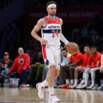 Apr 2, 2024; Washington, District of Columbia, USA; Washington Wizards forward Corey Kispert (24) brings the ball up court during the third quarter against the Milwaukee Bucks at Capital One Arena.