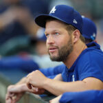 Sep 16, 2024; Atlanta, Georgia, USA; Los Angeles Dodgers starting pitcher Clayton Kershaw (22) in the dugout before a game against the Atlanta Braves at Truist Park. Mandatory Credit: Brett Davis-Imagn Images