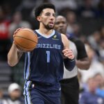 Oct 7, 2024; Dallas, Texas, USA; Memphis Grizzlies guard Scotty Pippen Jr. (1) in action during the game between the Dallas Mavericks and the Memphis Grizzlies at American Airlines Center.