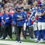 Oct 13, 2024; East Rutherford, New Jersey, USA; New York Giants head coach Brian Daboll coaches against the Cincinnati Bengals during the third quarter at MetLife Stadium. Mandatory Credit: Brad Penner-Imagn Images